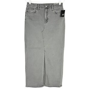 Kut from the Kloth Womens Stretch Kindra Slit Grey Fog Midi Denim Skirt Sz 4 NWT